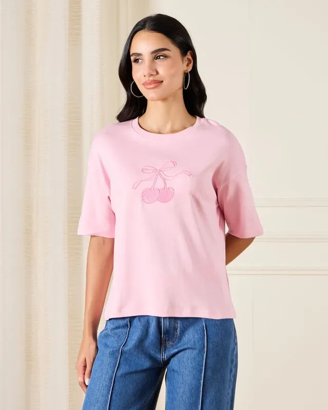 Women Pink Embroidered T-Shirt sold by Redtag