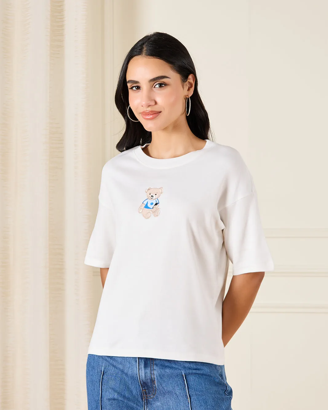 Women Ivory Embroidered T-Shirt sold by Redtag