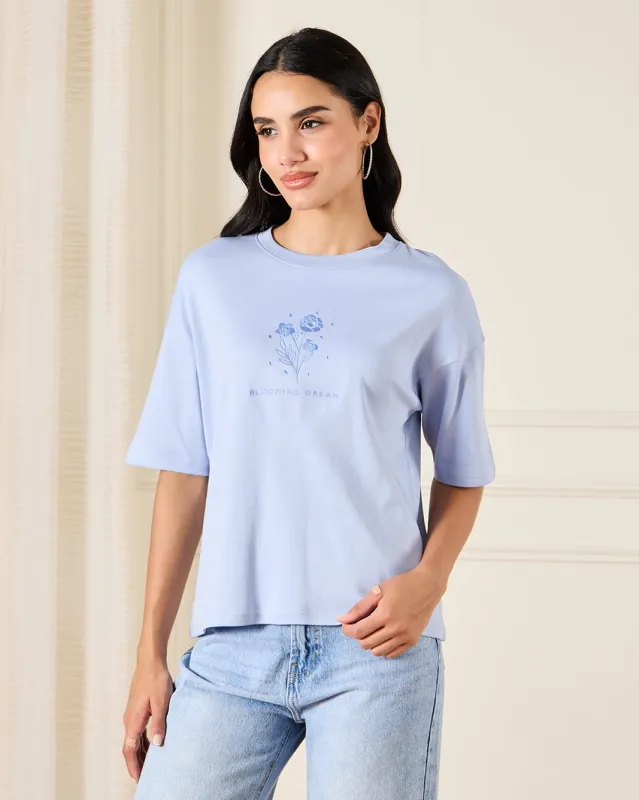 Women Blue Printed T-Shirt sold by Redtag