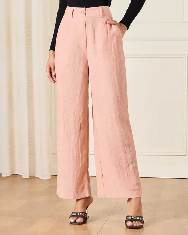 Women Pink Button Front Wide Leg Trouser sold by Redtag