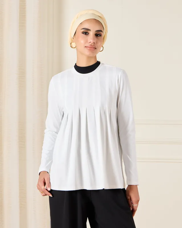 Women White Long sleeve Pleated Detailed Blouse sold by Redtag