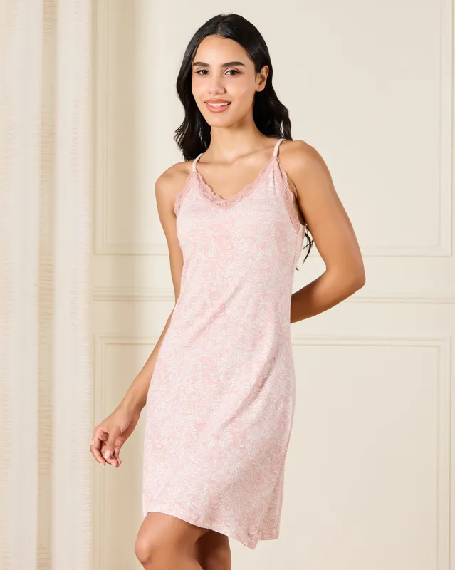Women Pink Printed Strappy Chemise sold by Redtag