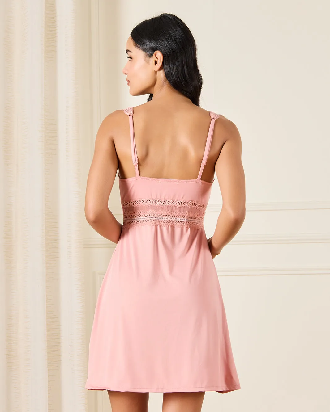 Women Pink Lace Detailed Knitted Chemise sold by Redtag product image thumbnail 3