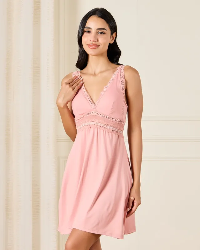 Women Pink Lace Detailed Knitted Chemise sold by Redtag