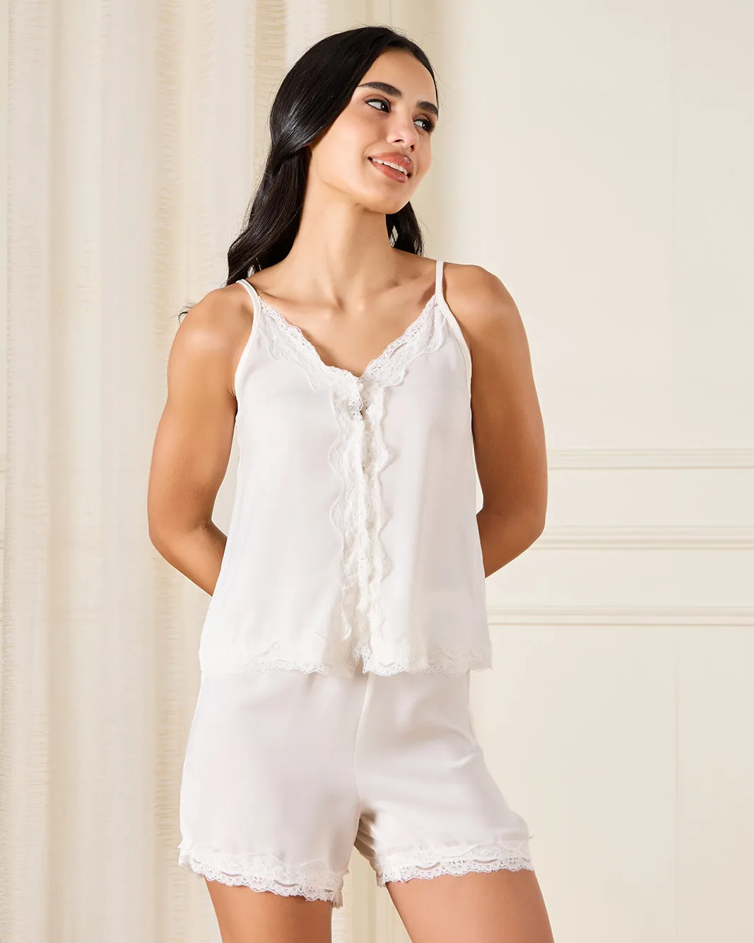 Women Ivory Satin Cami Set With Lace Details ( 2 Piece) sold by Redtag product image thumbnail 2