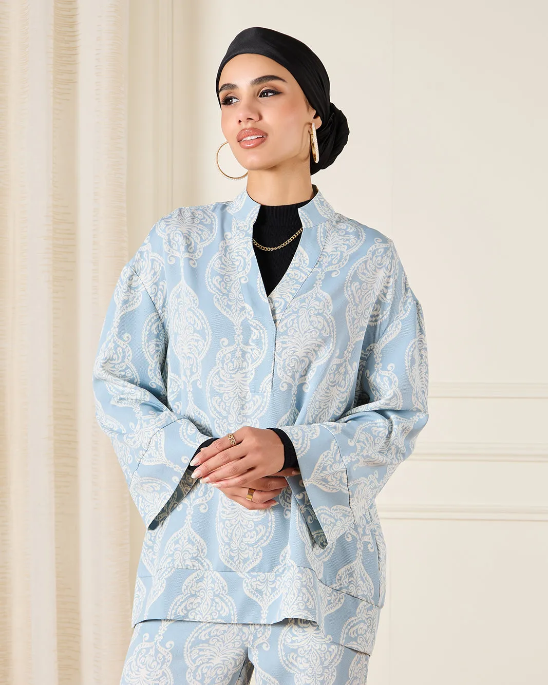 Women Blue Printed Oversize Shirt Blouse sold by Redtag