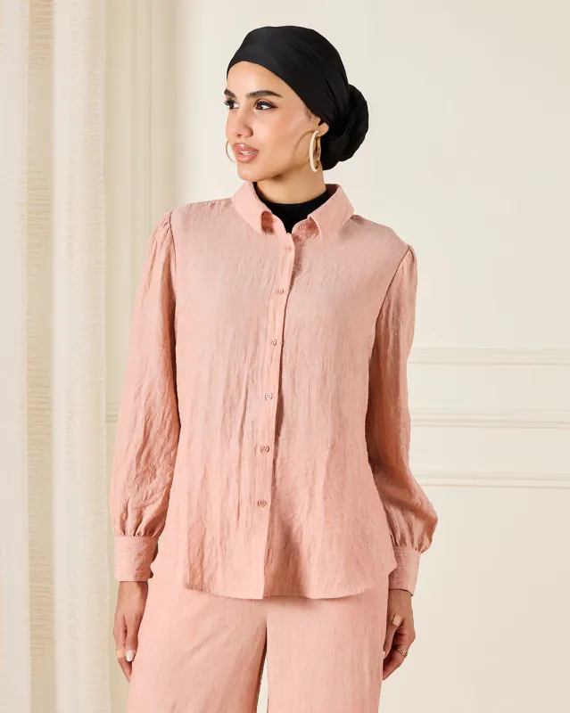 Women Pink Lapel Button Front Blouse sold by Redtag