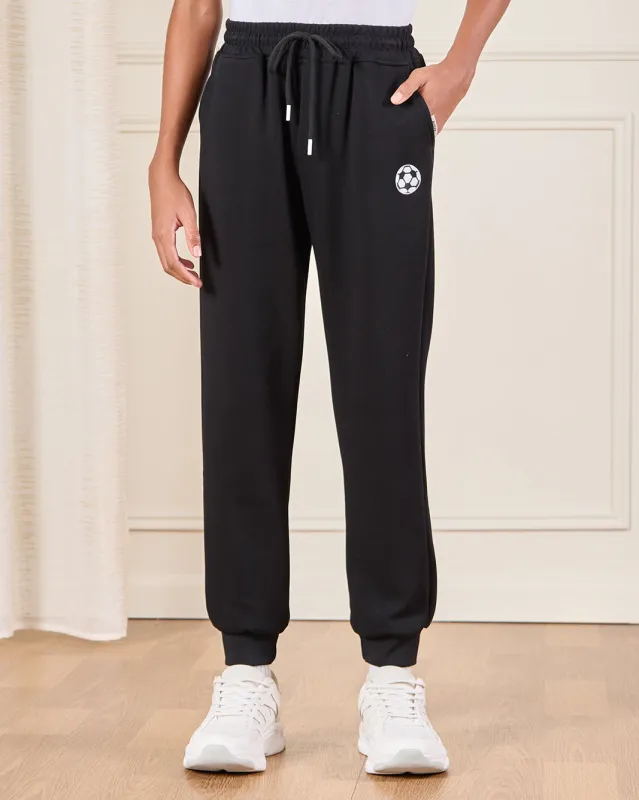 Senior Boys Black Football Print Active Pants sold by Redtag