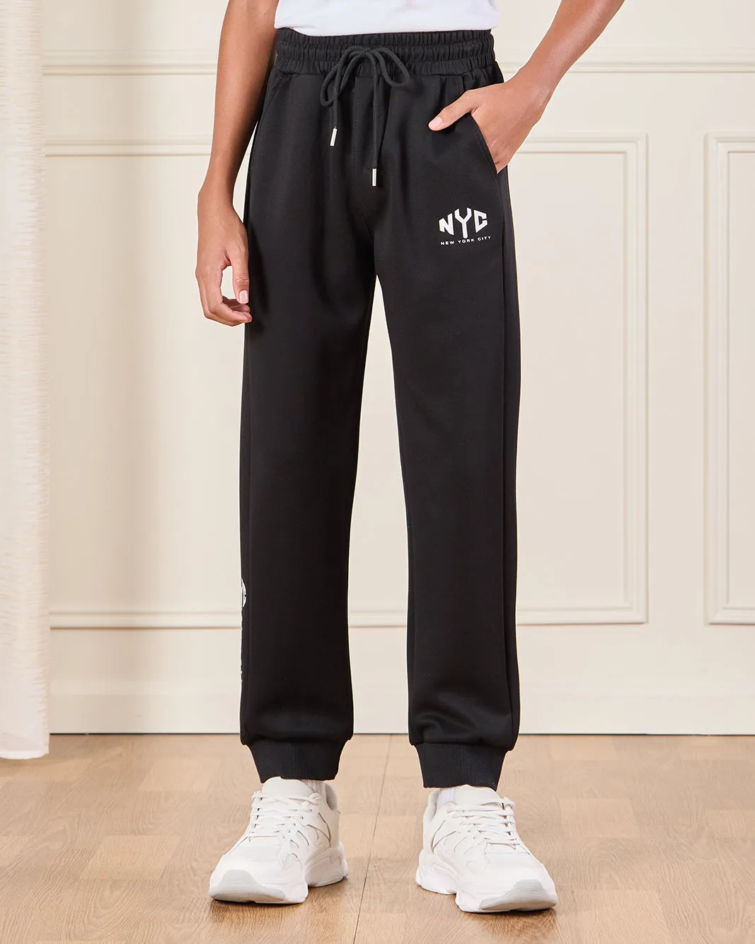 Senior Boys Black NYC Print Active Pants sold by Redtag