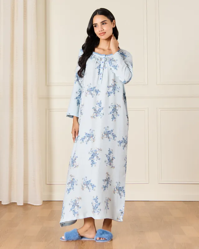 Women Blue Allover Print Nightgown sold by Redtag