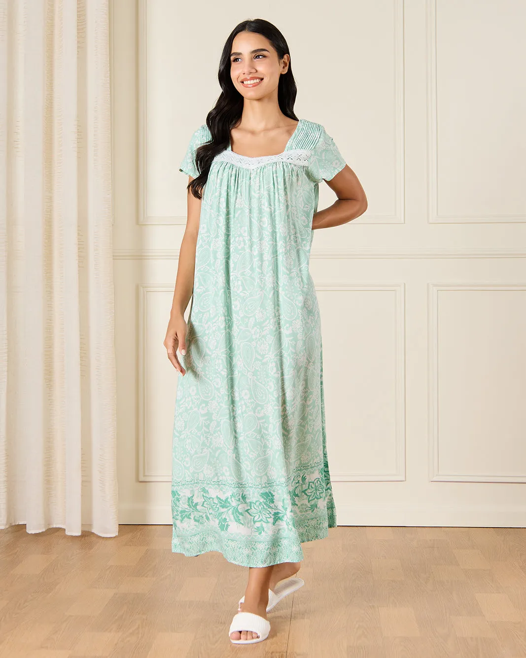 Women Green Allover Print Nightgown sold by Redtag
