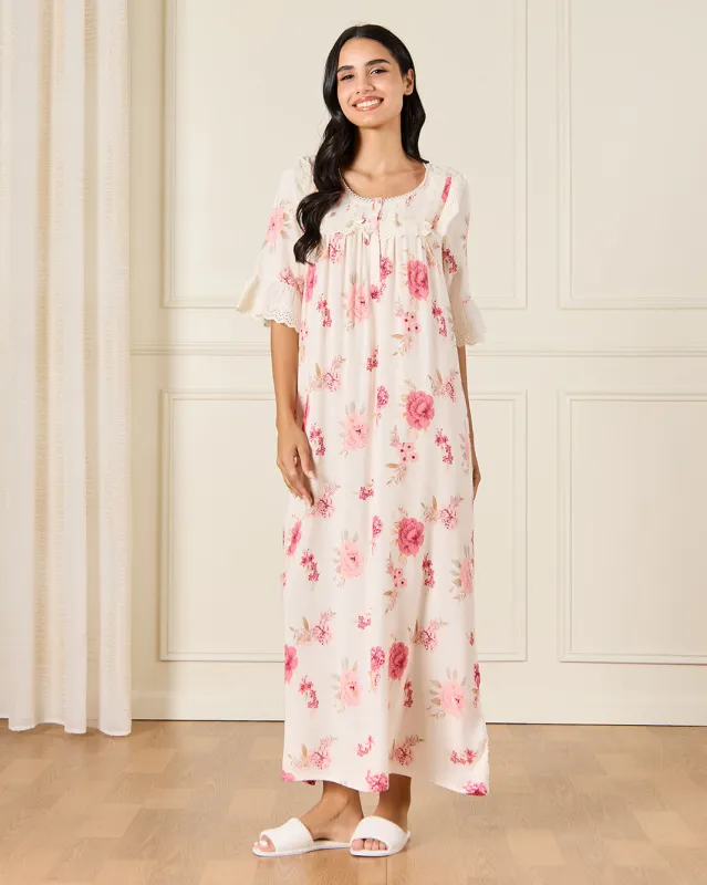 Women Pink Allover Print Nightgown sold by Redtag