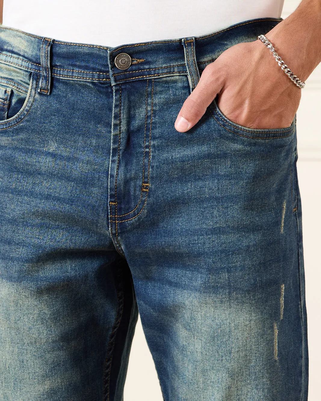 Men Blue Straight Fit Denim Jeans sold by Redtag product image thumbnail 4