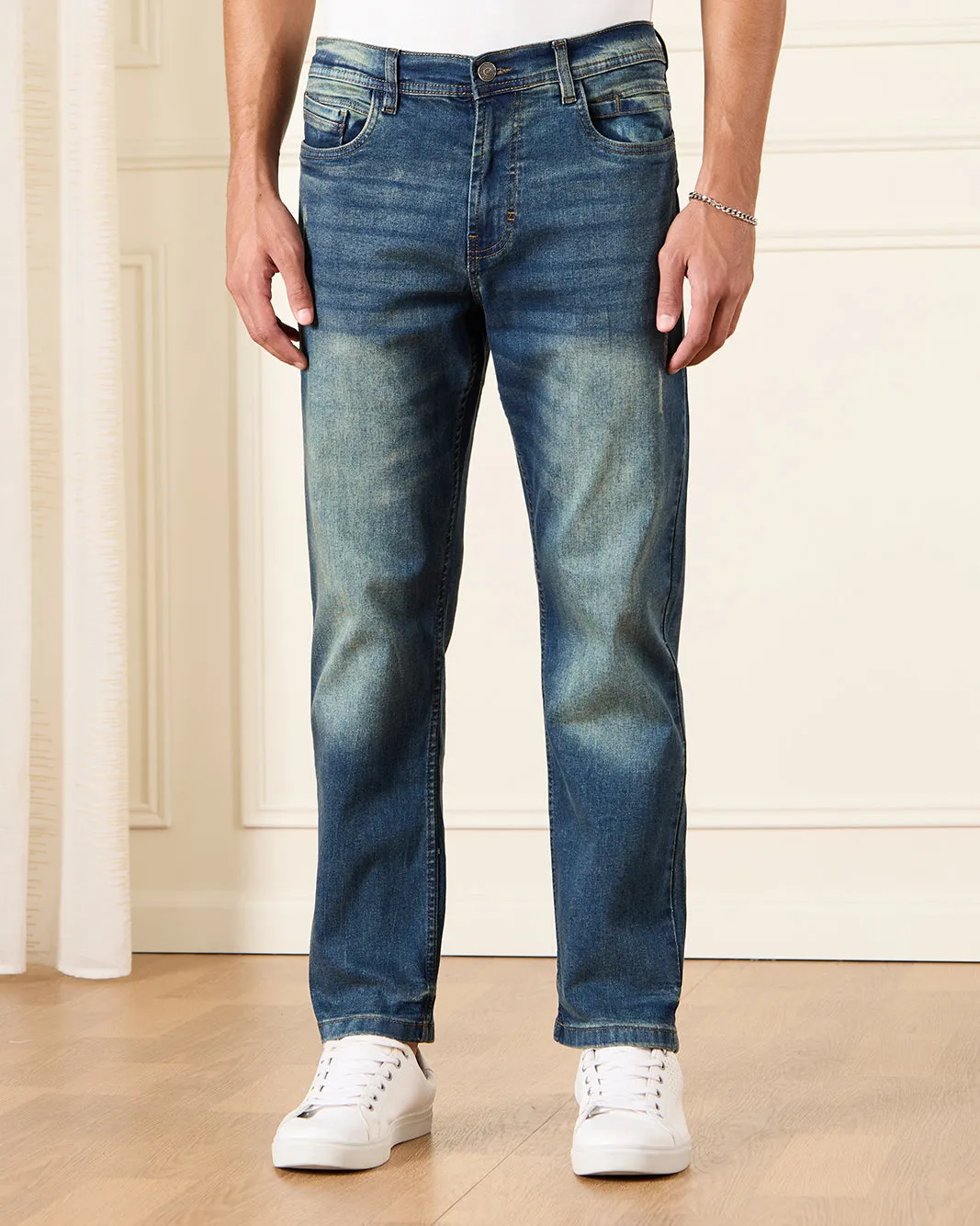 Men Blue Straight Fit Denim Jeans sold by Redtag