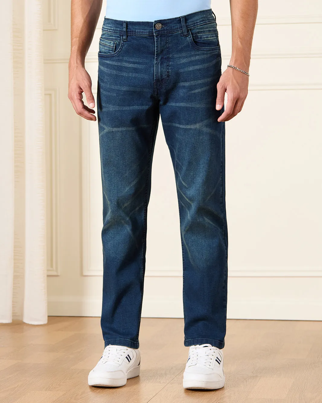 Men Blue Straight Fit Denim Jeans sold by Redtag product image thumbnail 2