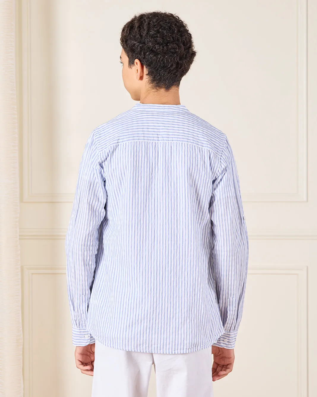 Senior Boys Blue Striped Casual Shirt sold by Redtag product image thumbnail 3