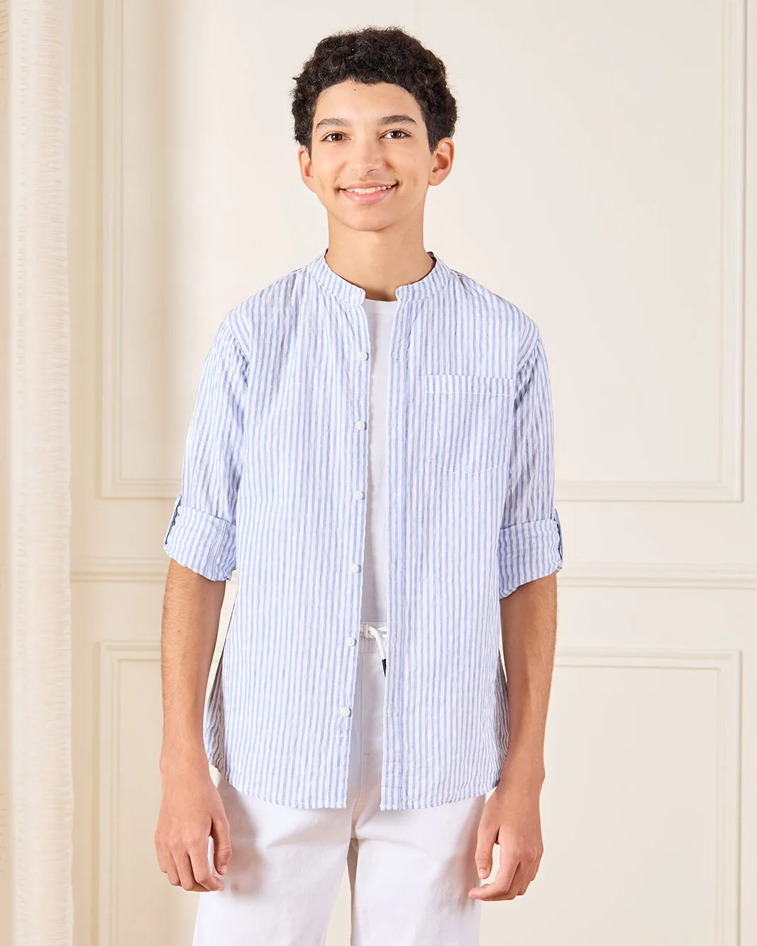 Senior Boys Blue Striped Casual Shirt sold by Redtag