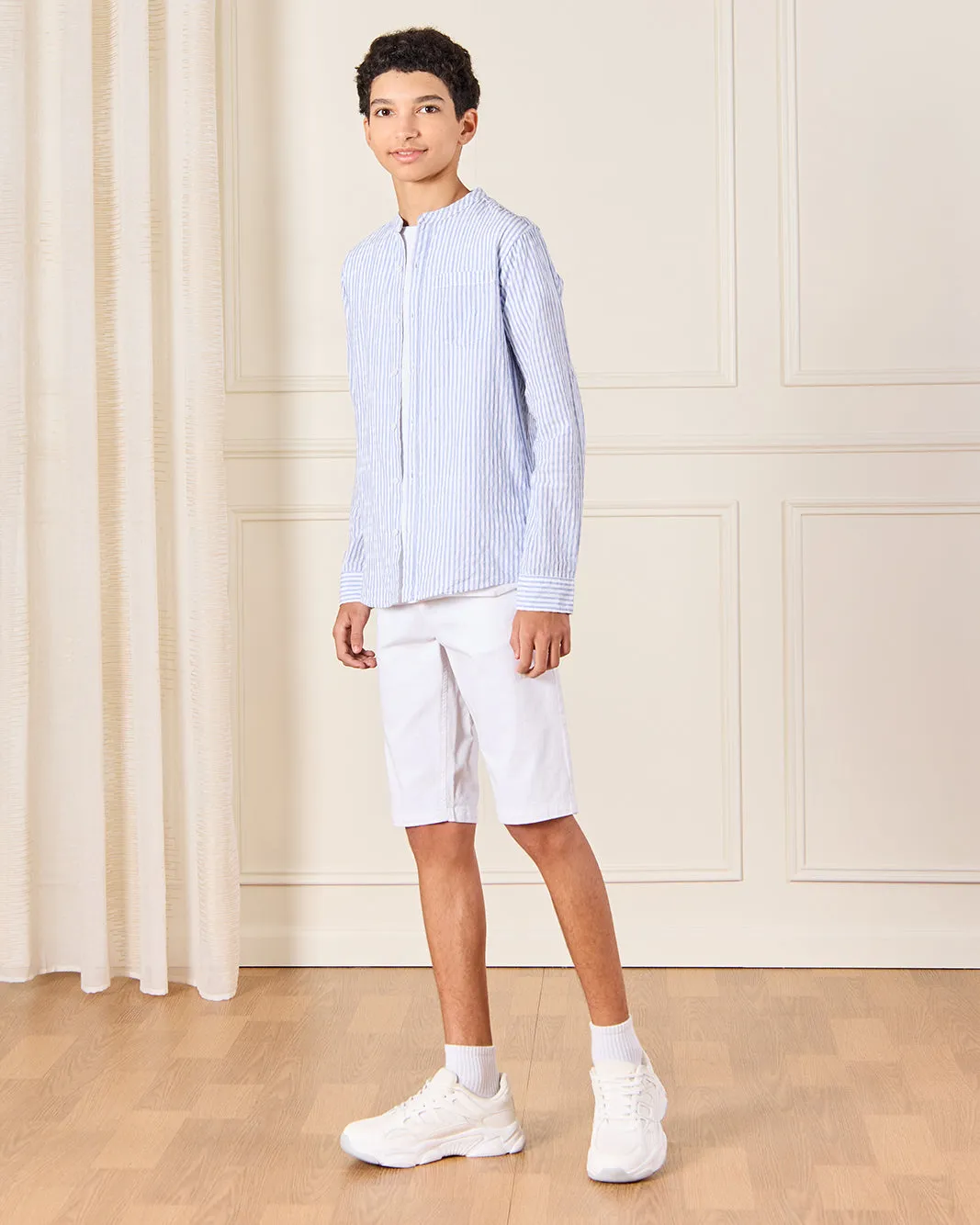 Senior Boys Blue Striped Casual Shirt sold by Redtag product image thumbnail 2