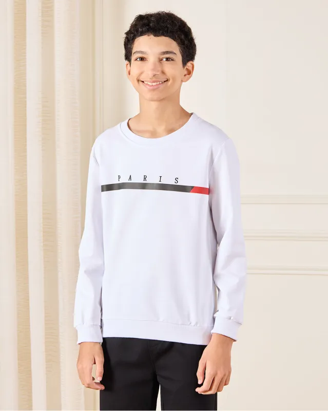 Senior Boys Ivory Printed Sweatshirt sold by Redtag