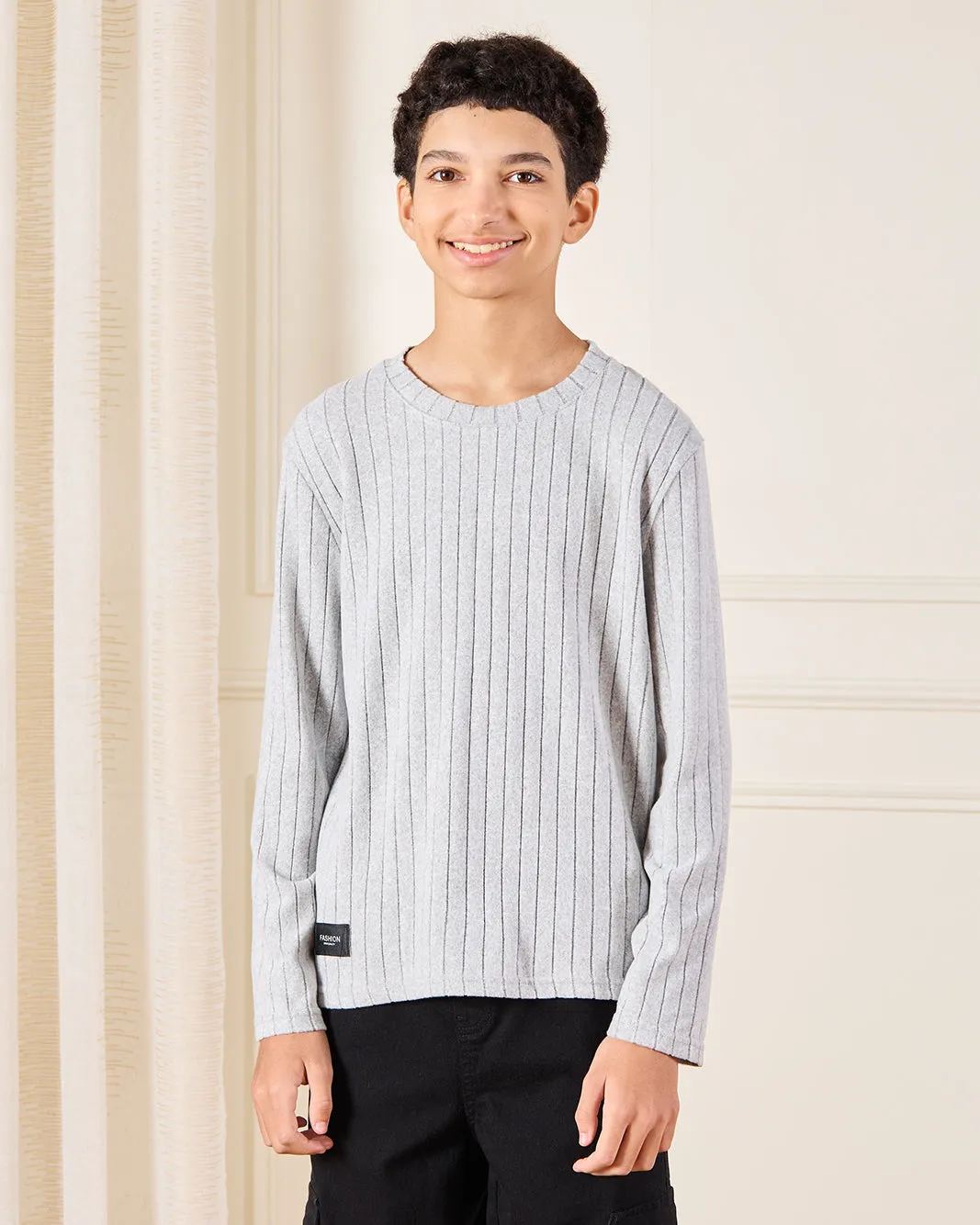 Senior Boys Ivory Striped T-Shirt sold by Redtag