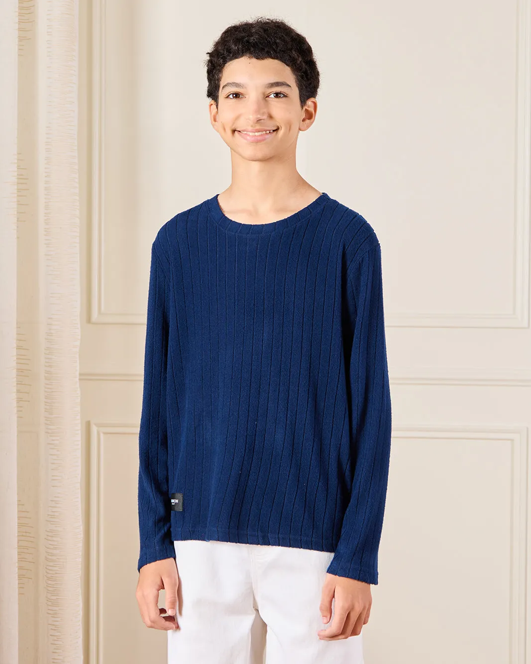 Senior Boys Navy Striped T-Shirt sold by Redtag