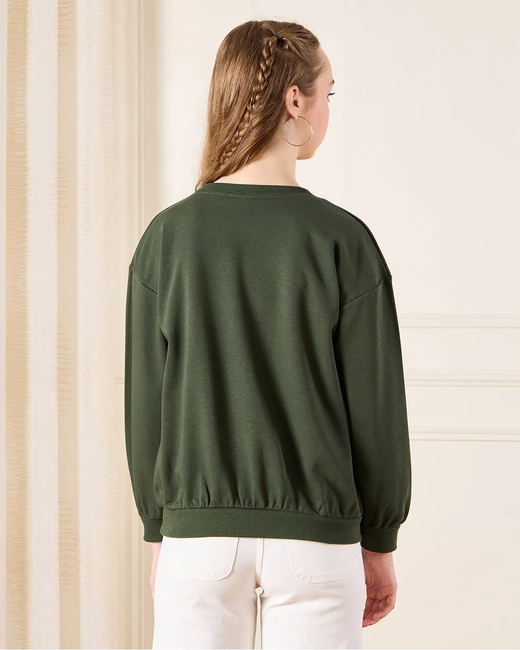 Senior Girls Olive Printed Sweatshirt sold by Redtag product image thumbnail 3