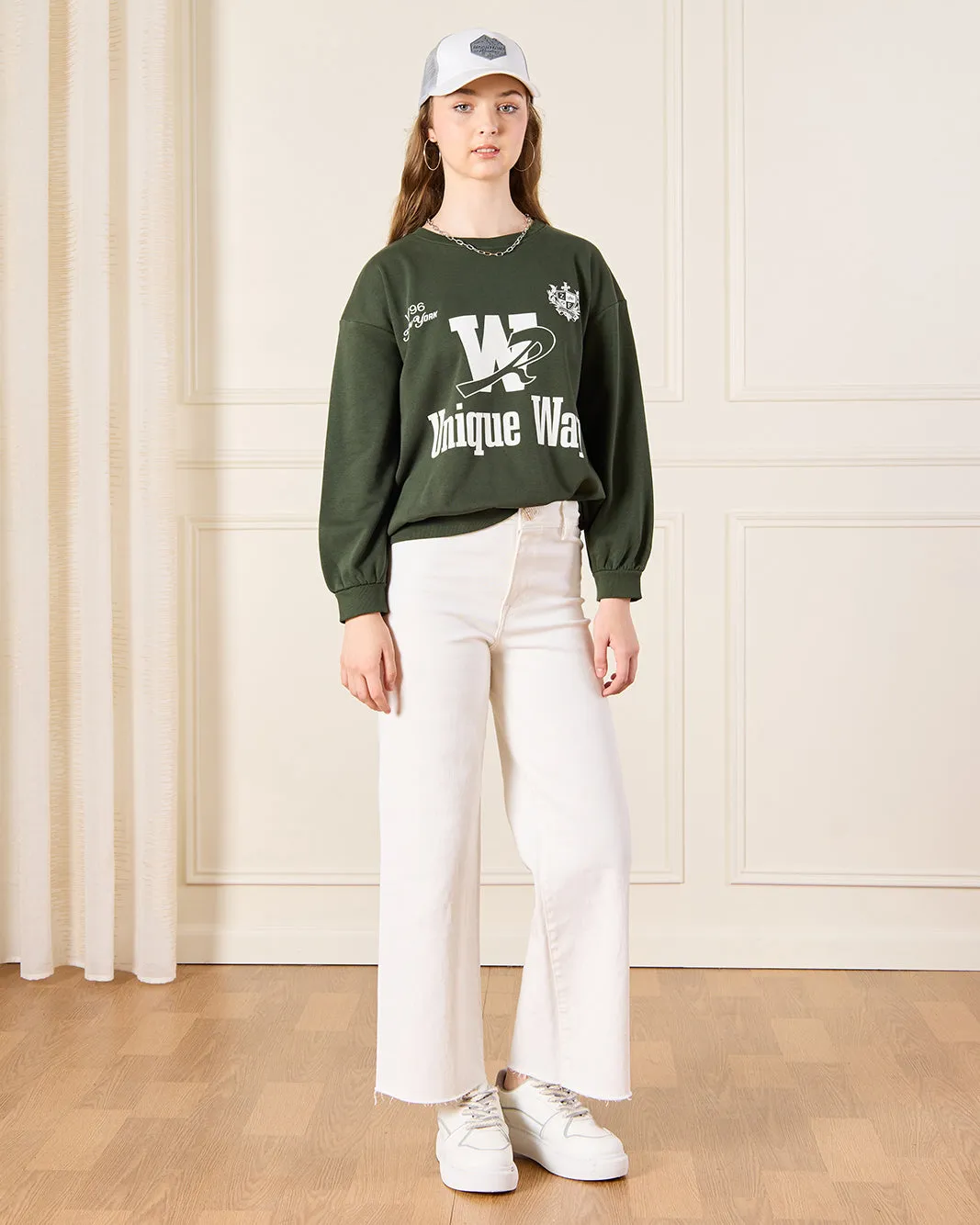 Senior Girls Olive Printed Sweatshirt sold by Redtag product image thumbnail 2