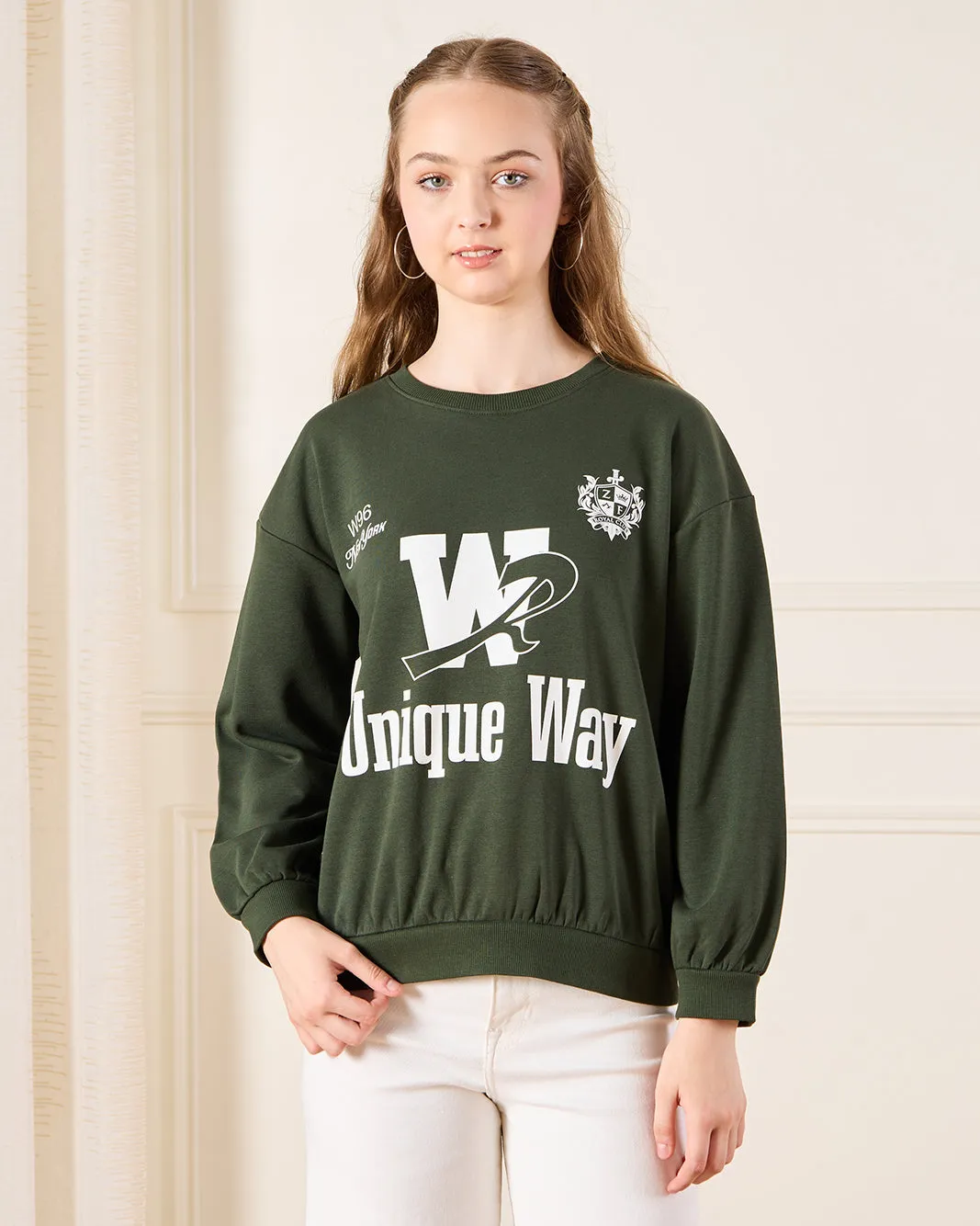 Senior Girls Olive Printed Sweatshirt sold by Redtag