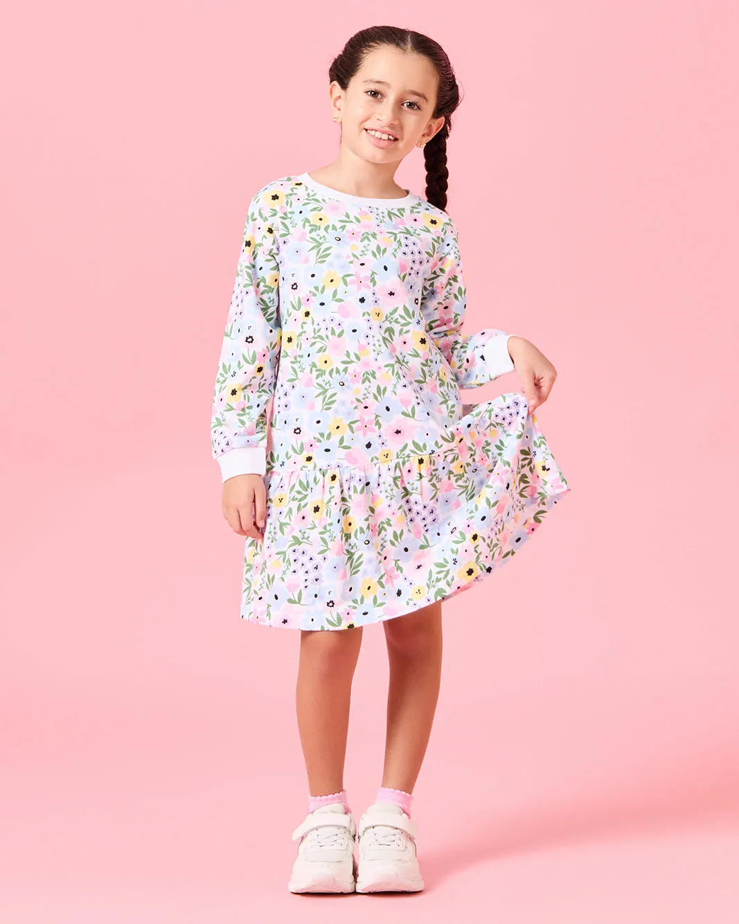Girls White Floral Printed Dress sold by Redtag
