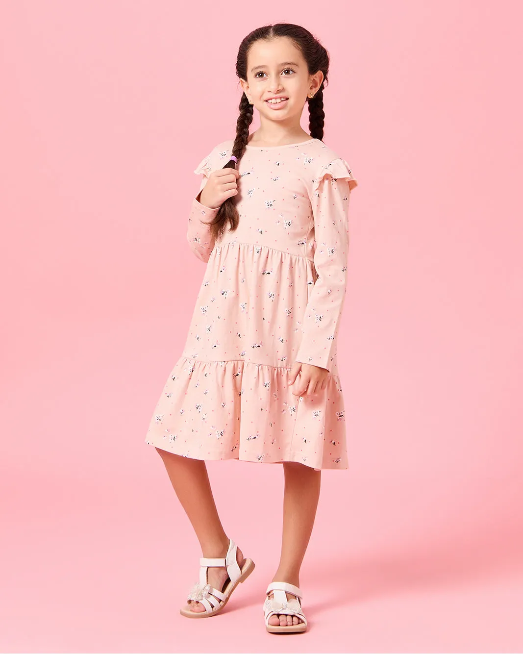 Girls Pink Floral Printed Dress sold by Redtag product image thumbnail 4