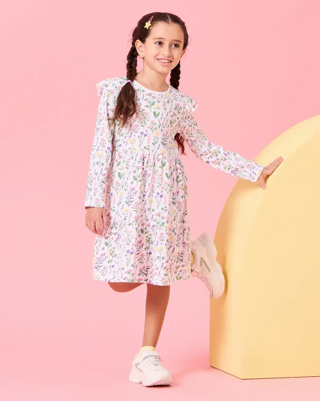 Girls White Floral Printed Dress sold by Redtag