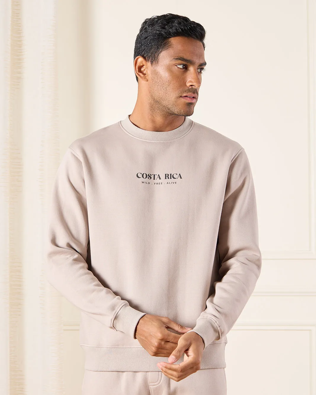 Men Beige Graphic Crew Neck Sweatshirt sold by Redtag