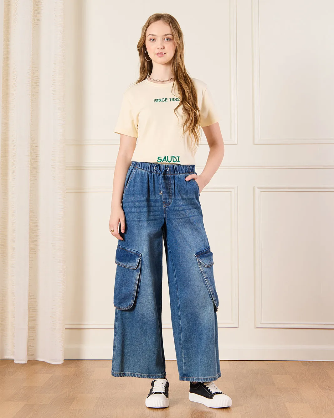 Senior Girls Beige KSA Embroidery T-Shirt sold by Redtag product image thumbnail 2