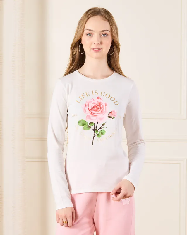 Senior Girls Grey Floral Print T-Shirt sold by Redtag