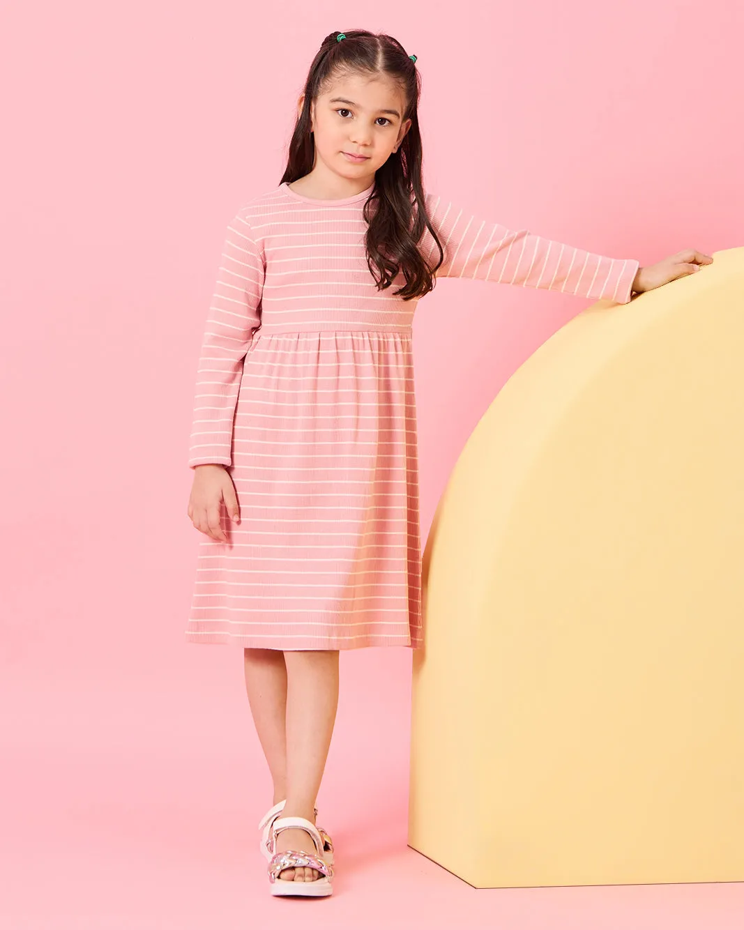 Girls Pink Striped Dress Set (Pack of 2) sold by Redtag