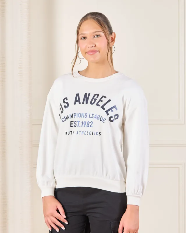 Senior Girls White Printed Sweatshirt sold by Redtag