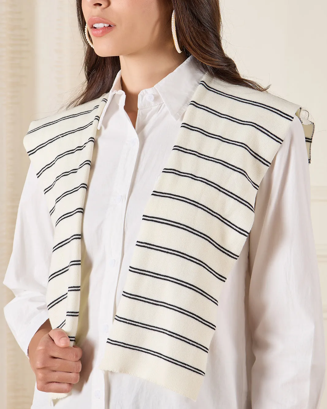 Women Ivory Button Down Collared Blouse With Scarf sold by Redtag product image thumbnail 5