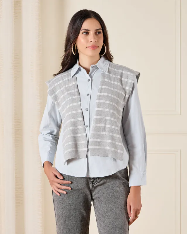 Women Blue Button Down Shirt Blouse With Scarf sold by Redtag