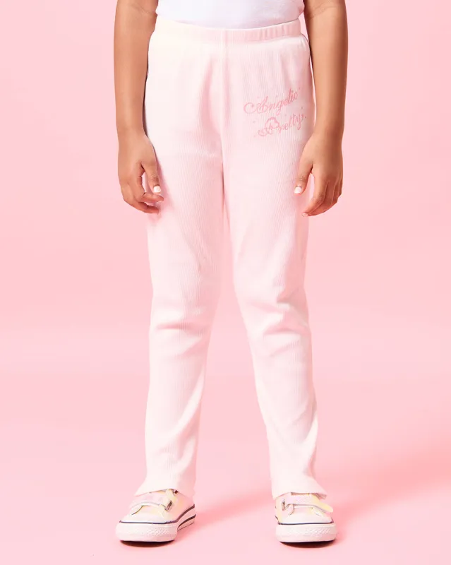 Girls Pink Placement Print Flared Fit Rib Leggings sold by Redtag