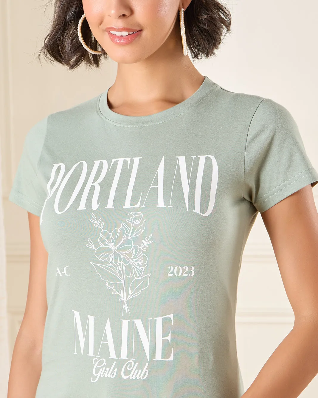 Women Green Printed T-Shirt sold by Redtag product image thumbnail 4