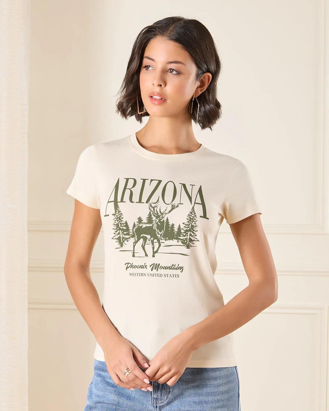 Women Ivory Printed T-Shirt sold by Redtag
