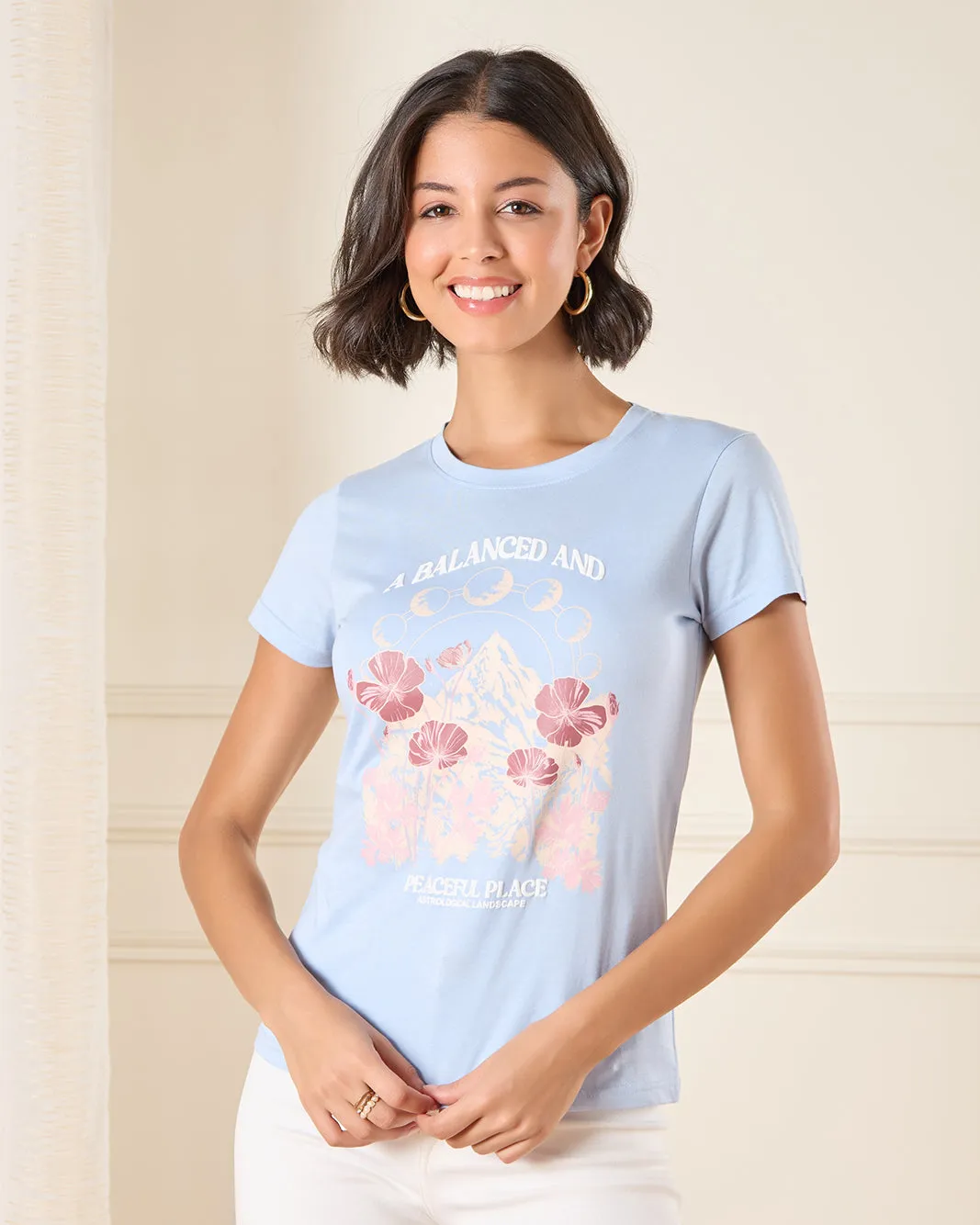 Women Blue Printed T-Shirt sold by Redtag