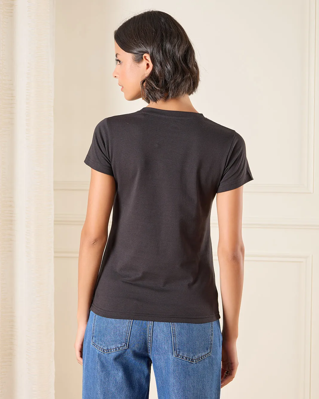 Women Black Printed T-Shirt sold by Redtag product image thumbnail 3