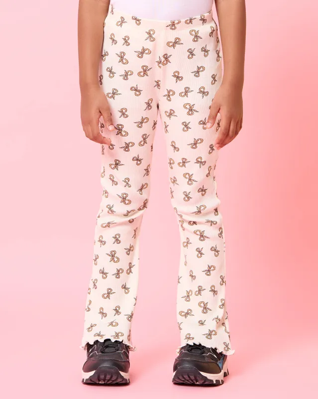 Girls Ivory Bow Print Slim Fit Leggings sold by Redtag