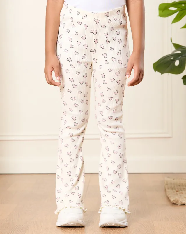 Girls Ivory Heart Print Flared Leggings sold by Redtag
