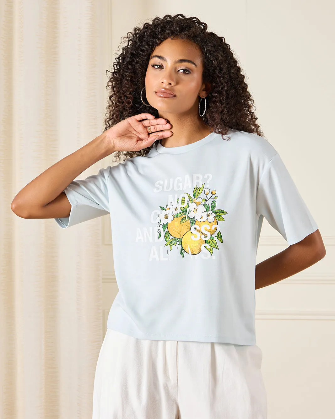 Women Blue Embellished T-Shirt sold by Redtag