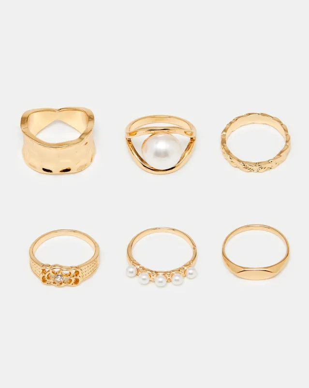 Women Gold Embellished Ring Set (6 Piece) sold by Redtag
