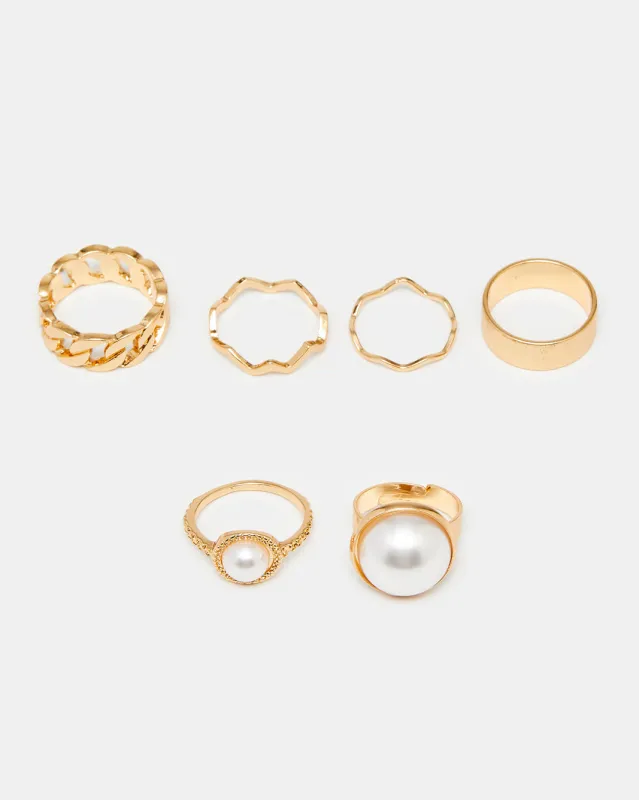 Women Gold Embellished Ring Set (Pack of 6) sold by Redtag