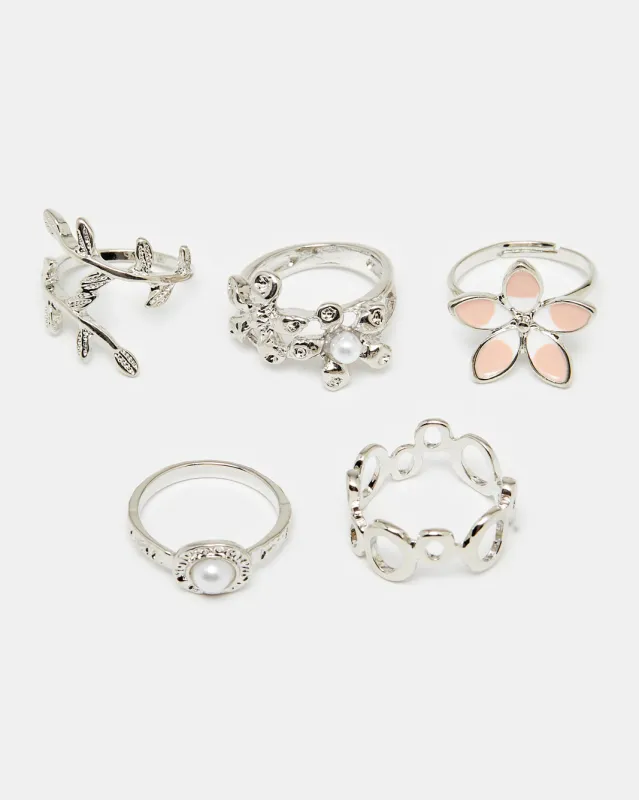 Women Silver Embellished Ring Set (Pack of 5) sold by Redtag