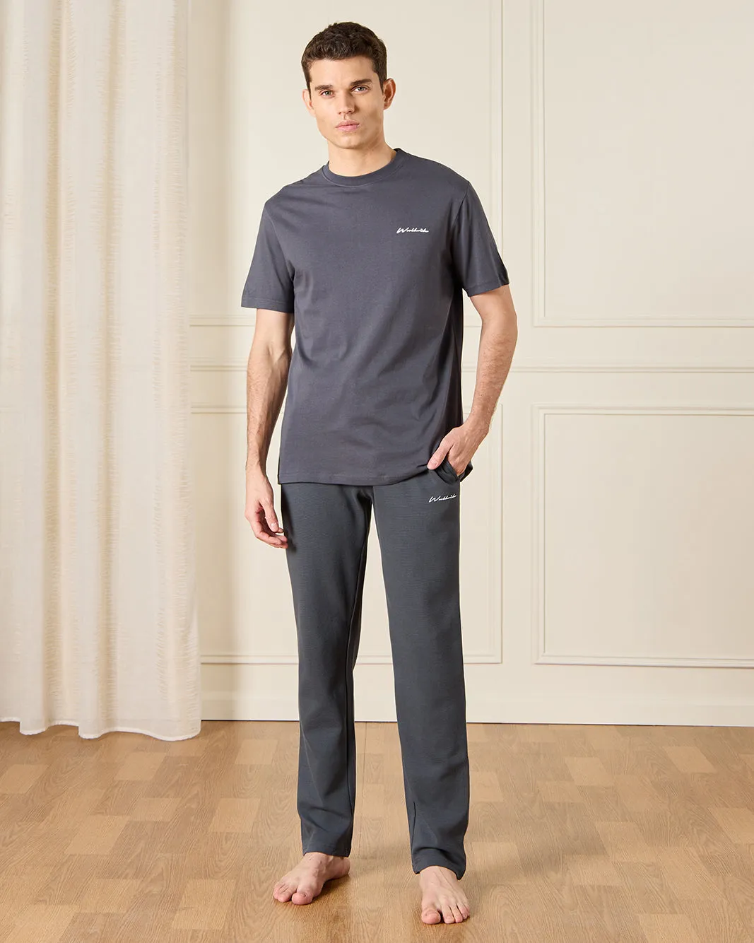 Men Charcoal Pyjama Set (2 Piece) sold by Redtag